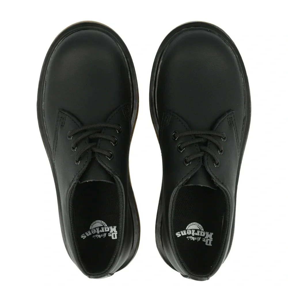 Dr. Martens 1461J Kids Black Leather Lace-Up Shoe with Yellow Stitching